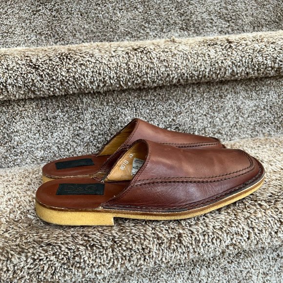 Dolce & Gabbana Men\'s Tan Leather Moc Toe Slip On Mules main image 11